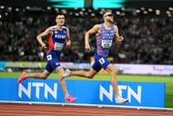 Jakob Ingebrigtsen and Josh Kerr compete in the Men's 1500m Final during the World Athletics Championships 2023 in Budapest, Hungary.